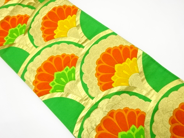 アンティーク　重青海波に花模様織り出し袋帯（着用可）